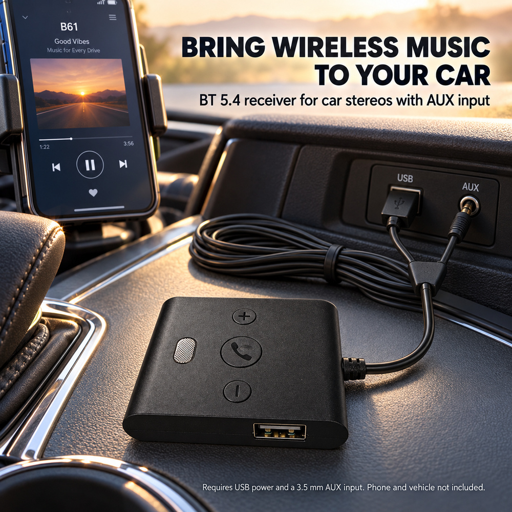 Drive B61 receiver shown in a car audio setup